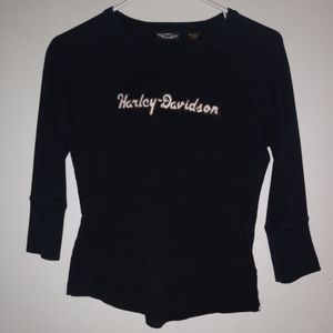 Women's Blk Harley-Davidson 3/4" sleeves top. Sz. Med.